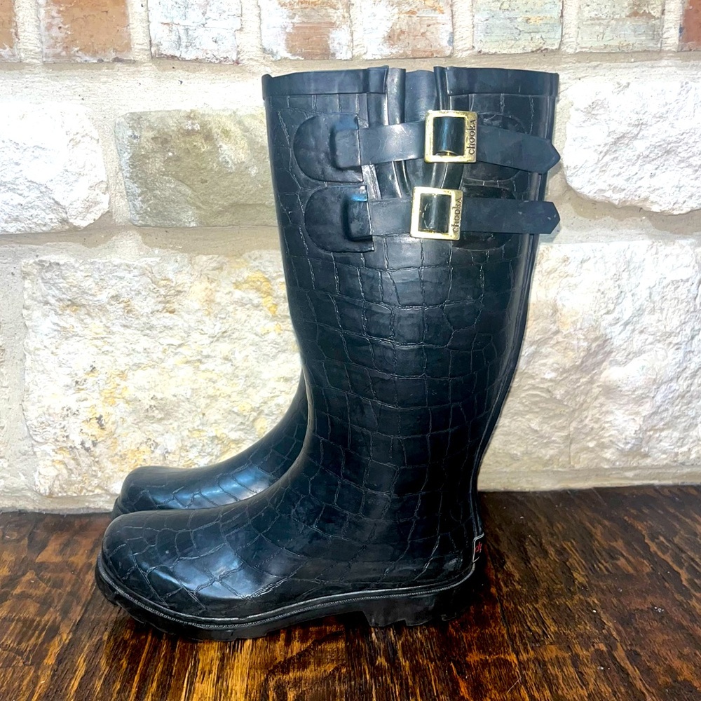 Chooka Crocodilia Black Rubber rain boots - Picture 1 of 11